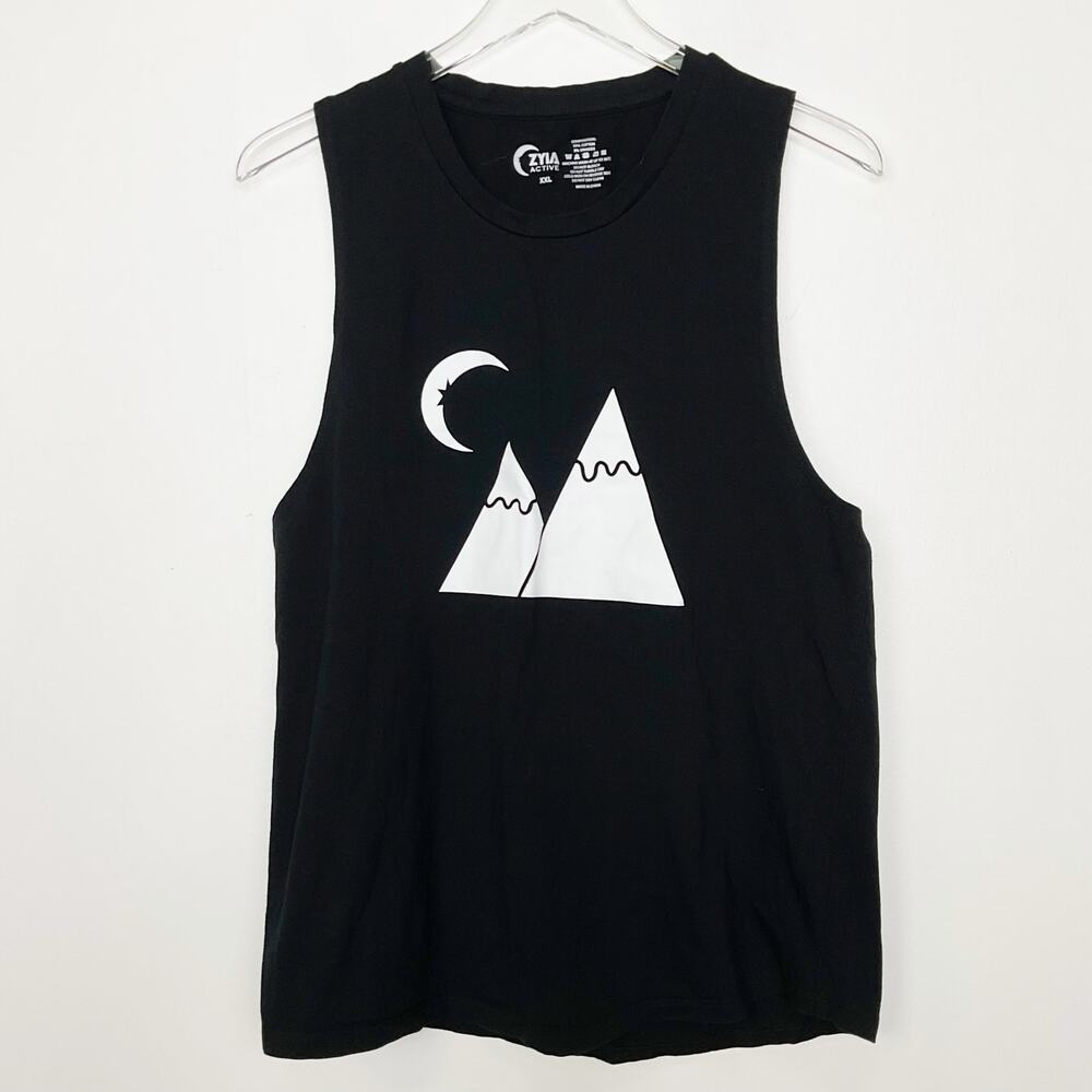 Zyia Active Women's Black Mountain Moon Graphic Tank Top XXL